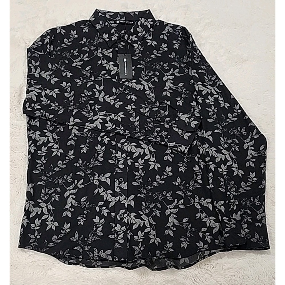 Travis Mathew NWT‎ Button-up Long-sleeve Shirt Mens M Black W/ Floral Design New